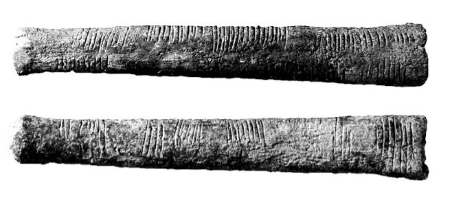 Osso Ishango, Real Museo di Scienze Naturali, Bruxelles, del 20'000 a. C.