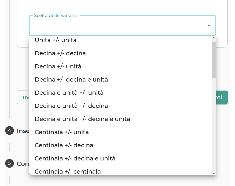 Alcuni esempi di opzioni nella scelta tra le varianti.