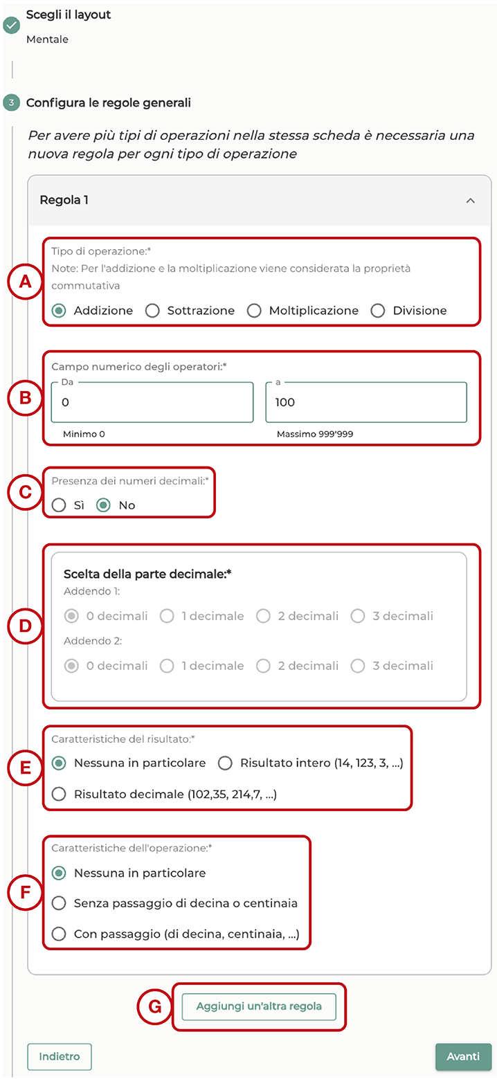 Sezione “Configura le regole generali”.
