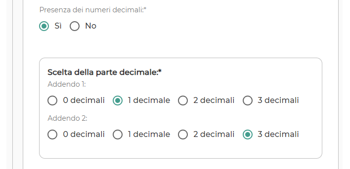 Scelta dei numeri decimali.